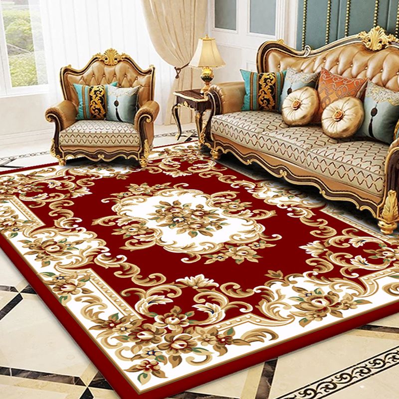 Traditional Flowers Pattern Rug Polyester Indoor Rug Non-Slip Backing Area Carpet for Living Room