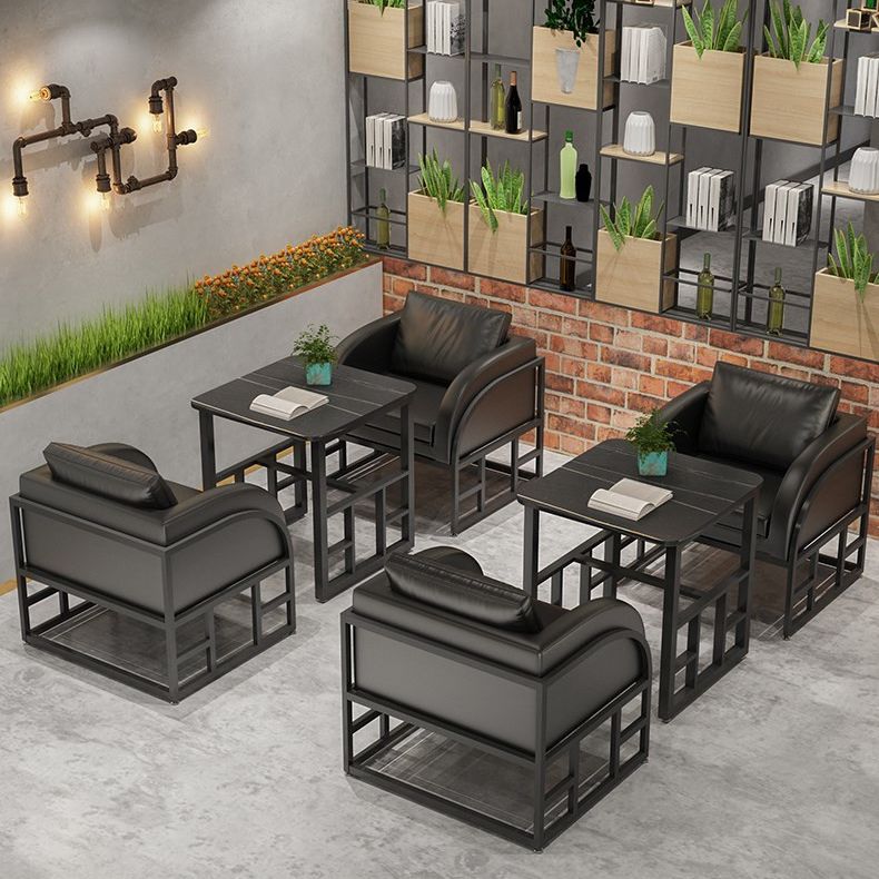 Mesa de comedor industrial Mesa de piedra sinterizada negra con base de caballete negra