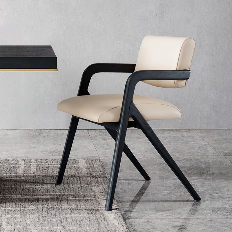 Modern Upholstered Arm Chair Home Black Legs Solid Wood Dining Chair