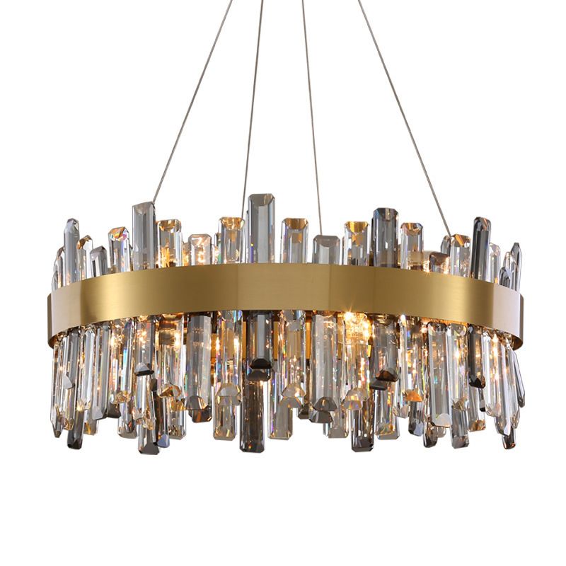 Round Shape Hanging Lights Crystal Modern Chandelier in Gold for Living Room