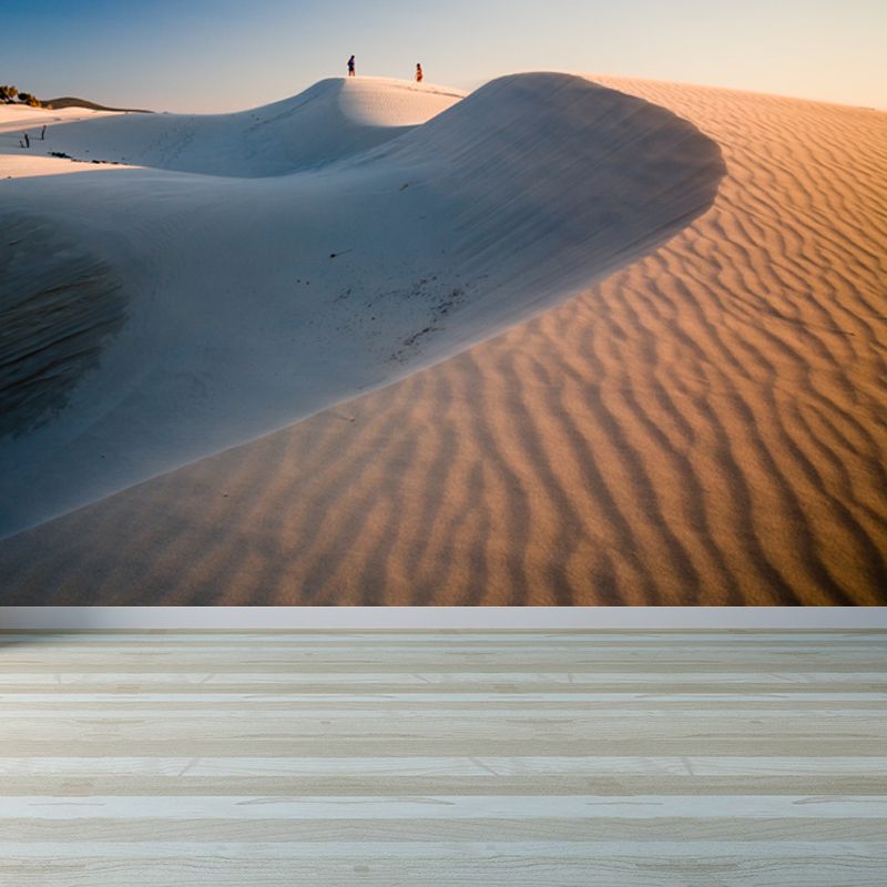 Modern Backlit Dune Scenery Mural Non-Woven Moisture Resistant White Wall Art for Home