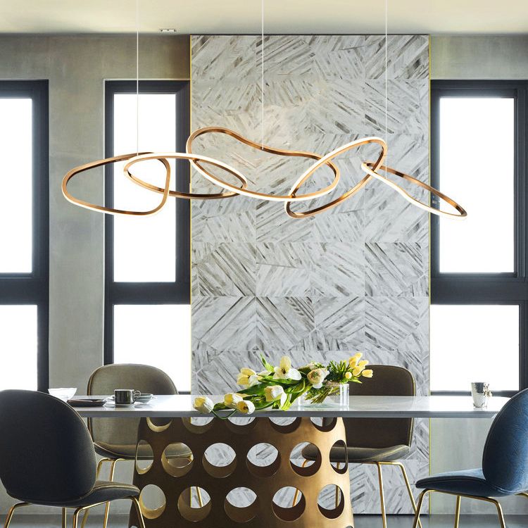 Linear Shape Metal Chandelier Light Modern Multi Lights Chandelier Light Fixture in Gold
