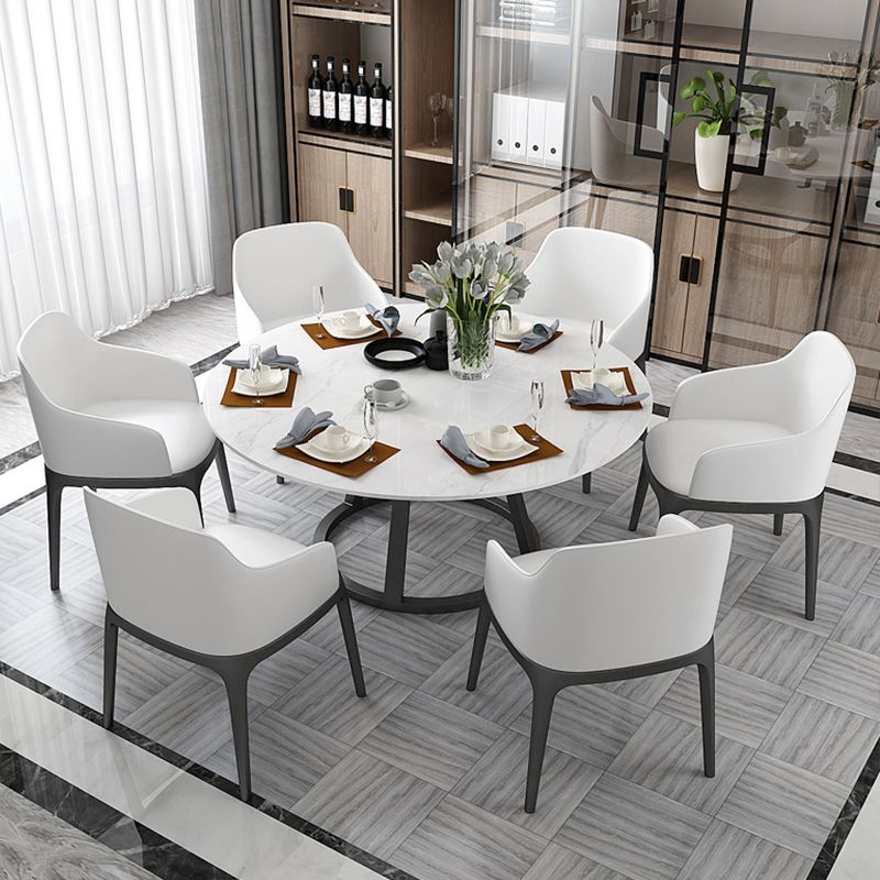 White Stone Top Dining Table Contemporary Dining Table with Pedestal Base