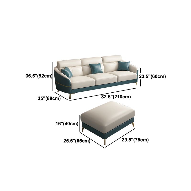 Genuine Leather Sloped Arms Sectional Sofa 36.22"High Cushion Back Sofa