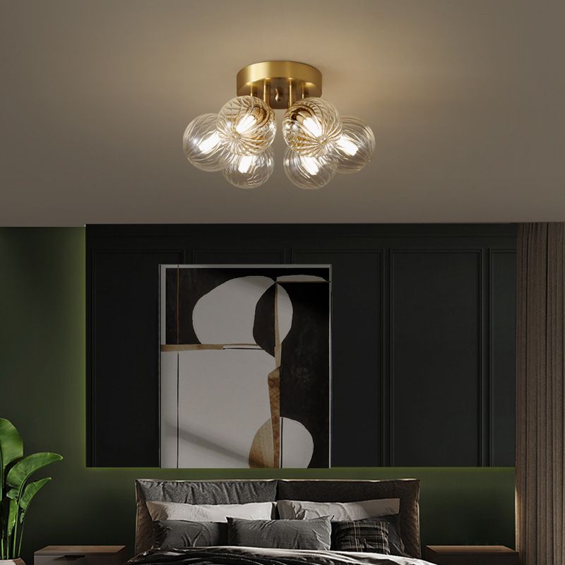 Sphere Shape Flush Mount Modern Style Glass 3/4/5/6 Lights Flush Ceiling Light in Gold