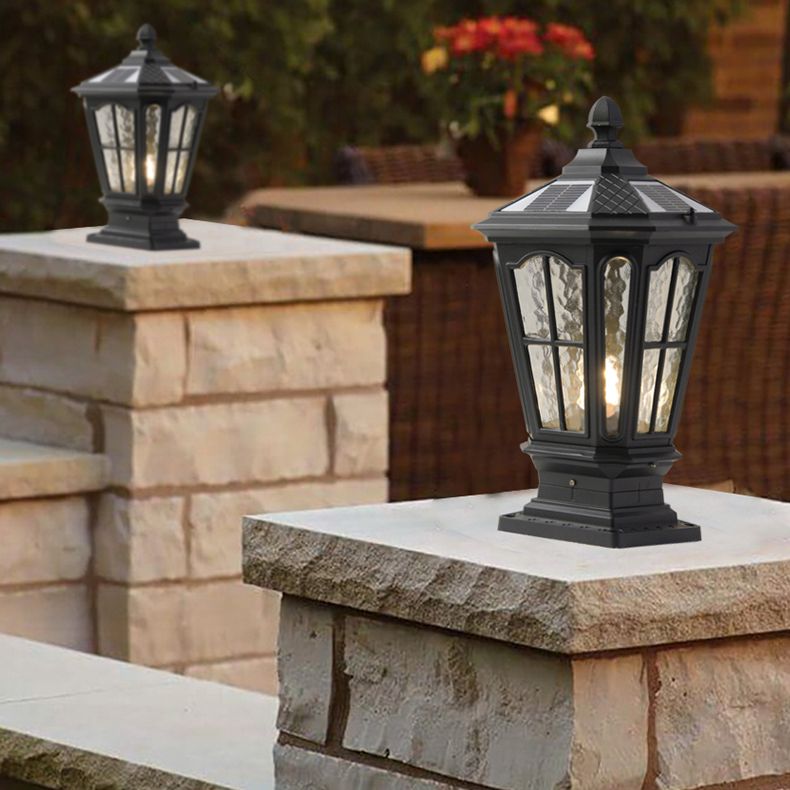 Drum Shape Metal Waterproof Pillar Lamp Modern Style 1 Light Outdoor Lights in Black