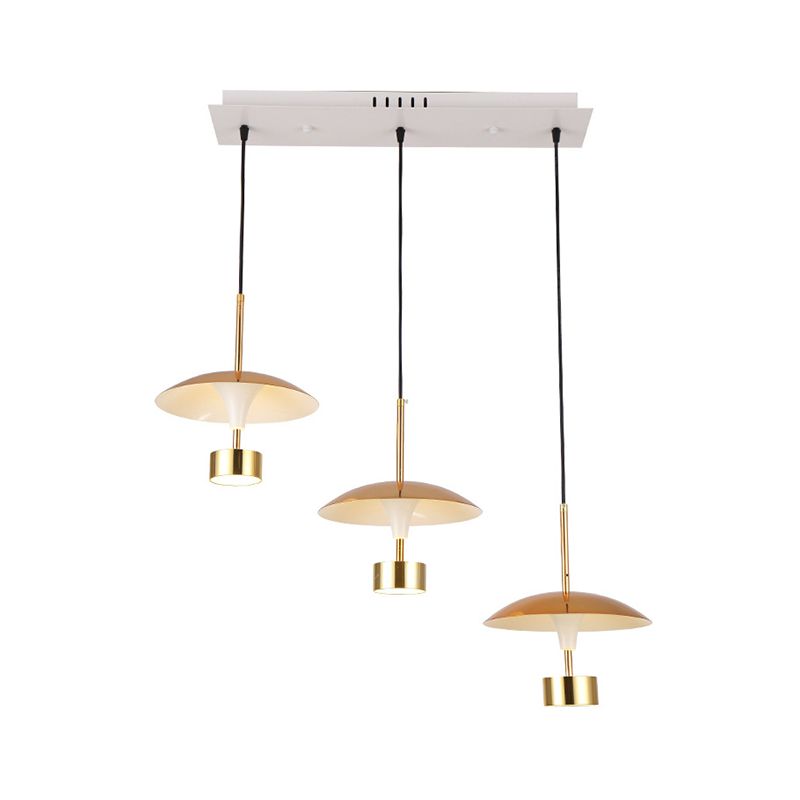 Gold Flat Dome Multi Light Pendant Post Modern 3-Light Metallic LED Linear Ceiling Hang Fixture