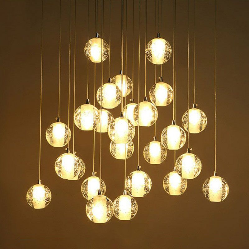 Meteor Shower Multi Light Pendant Chandelier Modern Seedy Glass Clear Suspension Light Fixture