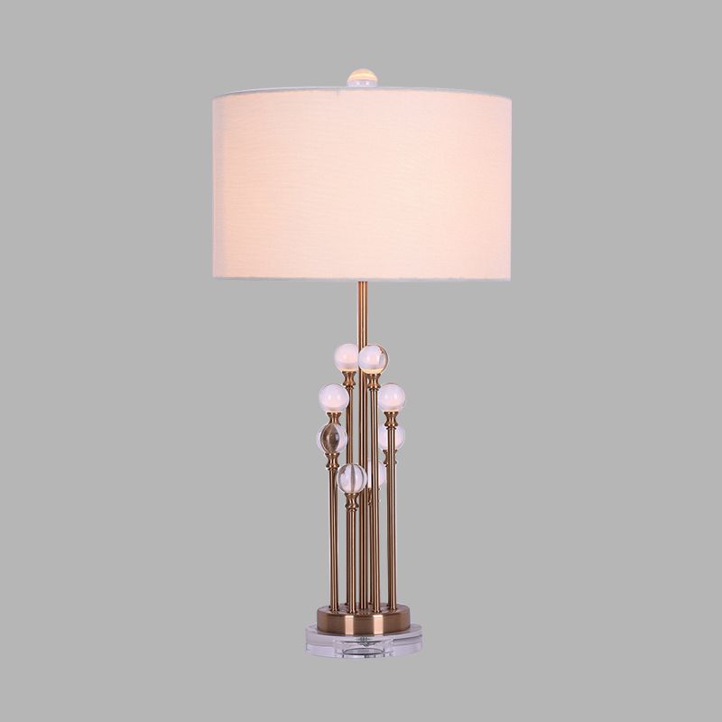 Ronde stof nachtlamp platteland 1 lichte slaapkamer nachtkastje licht in wit met kristal accent