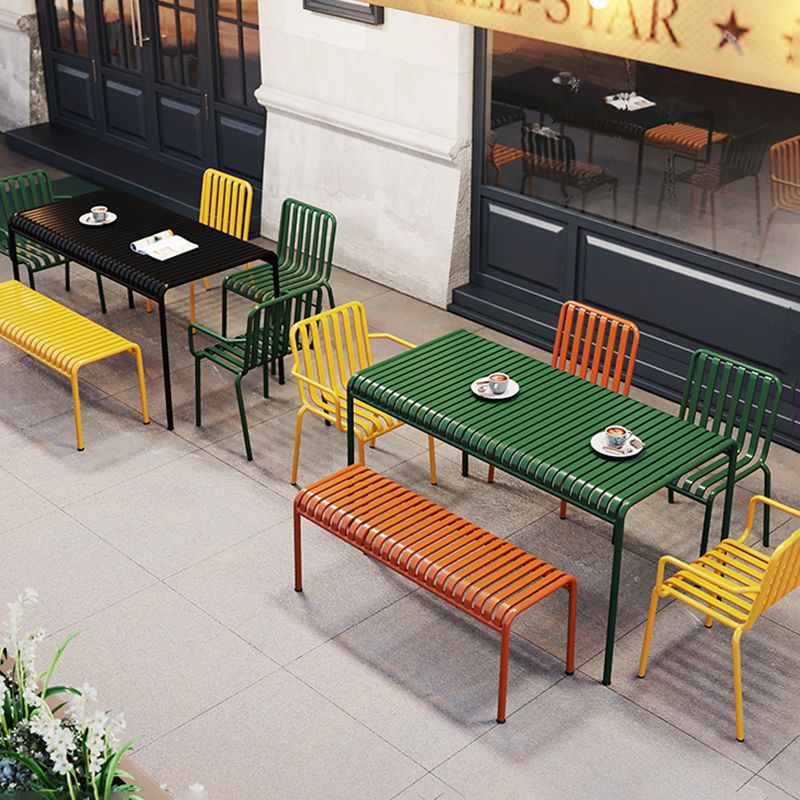 Contemporary Metal Patio Dining Side Chair Slat Back Side Chair