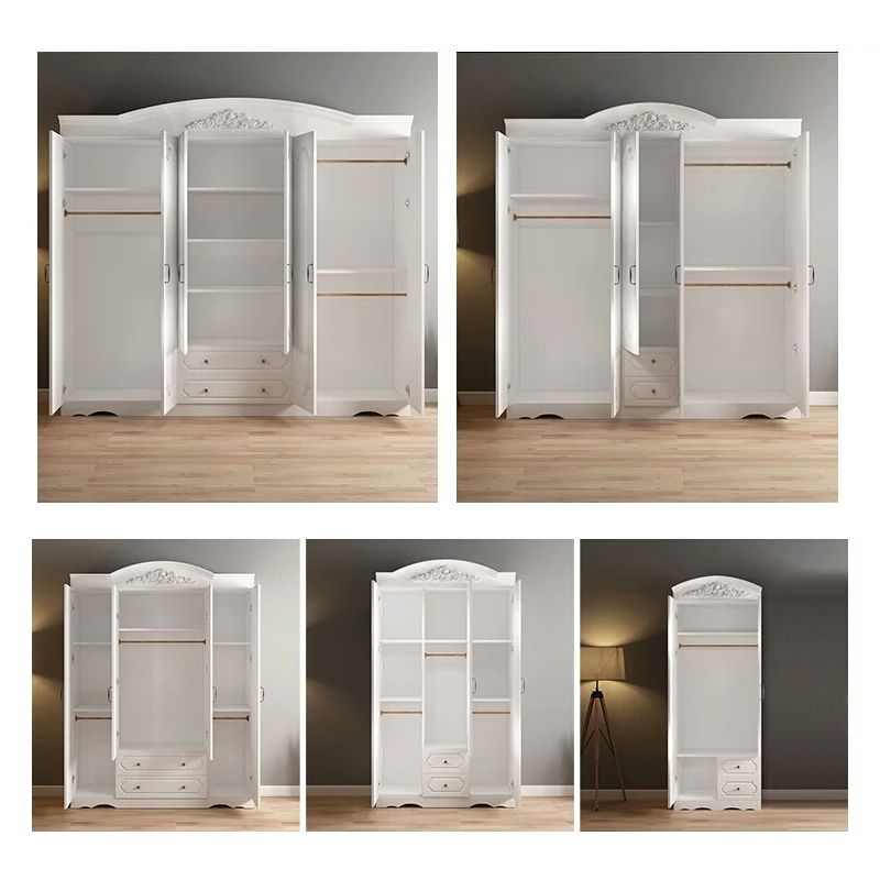 Engineered Wood Cabinet with 2 Drawers French Country White Wardrobe for Home