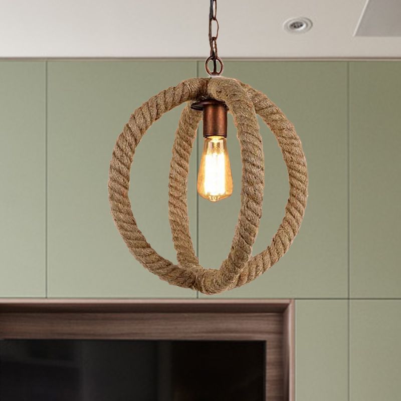 Colgante de cáñamo Costrista esférico ESTAYA INDUSTRIAL 1 Bulbo Cocina Fixure en beige