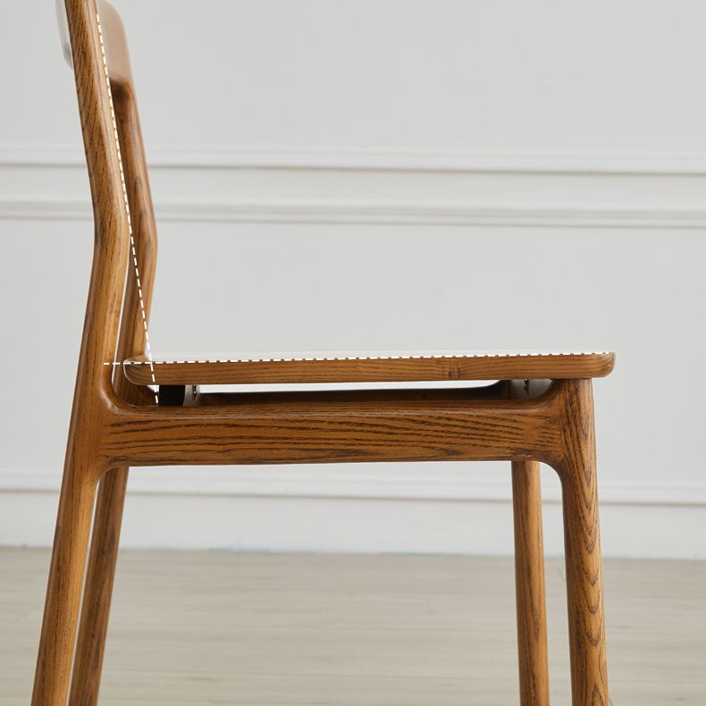 Indoor Solid Wood Dining Side Chair Brown Open Back Dining Side Chair