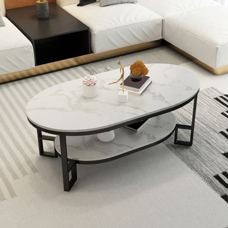 17.7" Tall Modern Iron 4 Legs Slate Rectangular Table Top Coffee Table