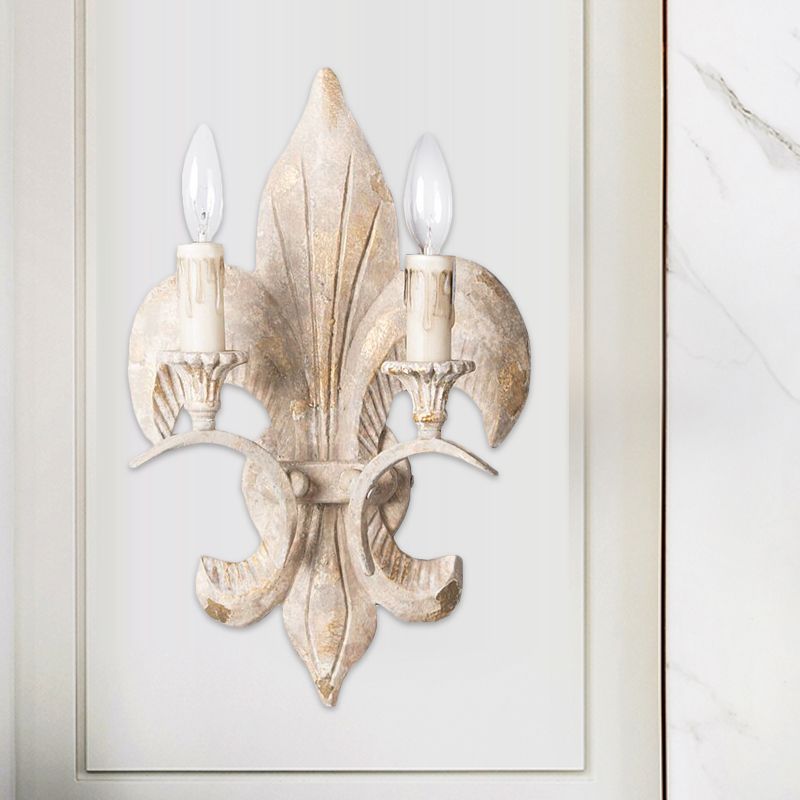 Lámpara de pared con vela blanca, aplique de pasillo de madera vintage con 2 luces y placa posterior de ancla
