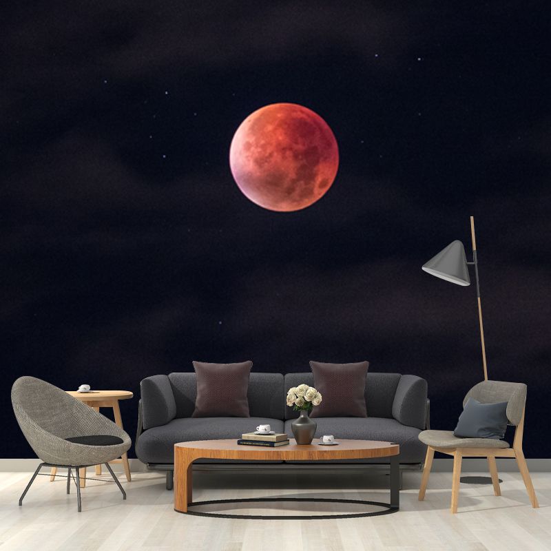Photography Blood Moon Wall Mural for Bedroom, Black and Red, Personalized Size Available