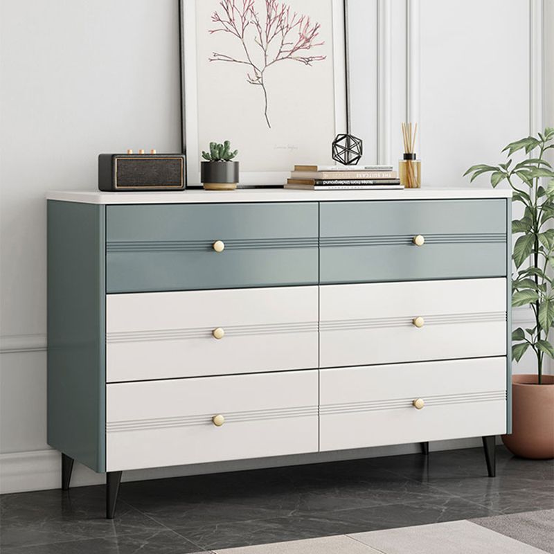 Wooden Storage Drawer Accent Chest White and Blue Cabinet with Drawers