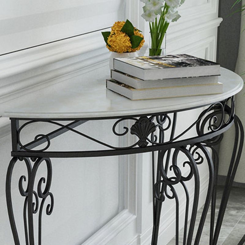 4 Legs Hall Faux Wood Tabletop Half Moon Scratch Resistant and Stain Resistant Console