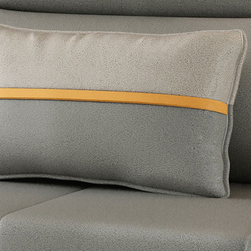 Adjustable Sofa Bed Faux Leather Sewn Pillow Back Sofa in Grey