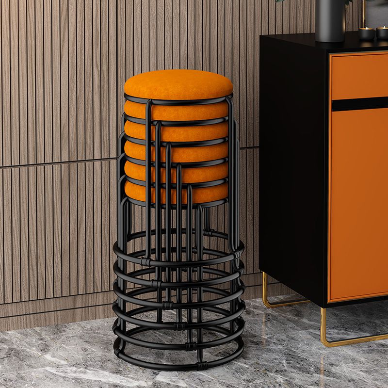 Modern Ottoman Velvet Upholstered Tear Resistant Round Ottoman with Chair Legs