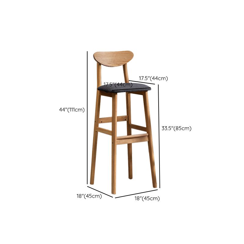 Modern Rubberwood Indoor Bar Stools Natural Finish with Backrest