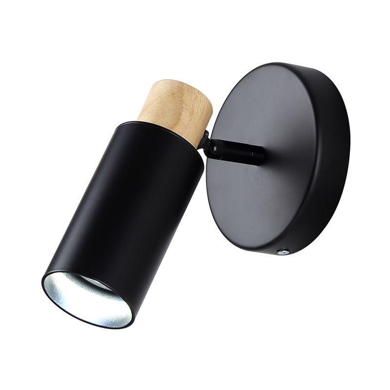 Tubular Wall Lighting Modern Metal 1 Head Black Sconce Light Fixture with Wood Cap