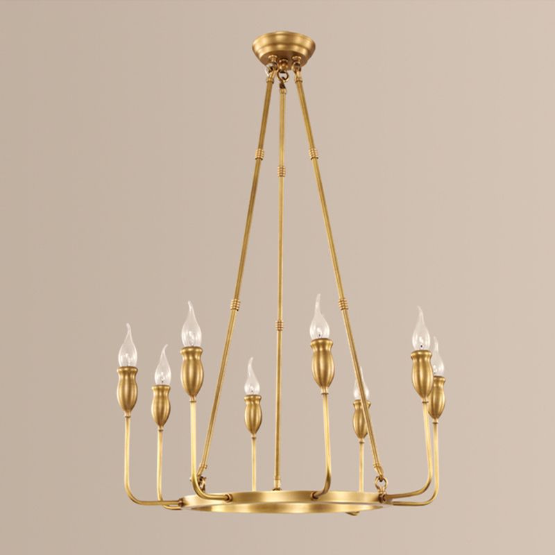 Candlestick Dining Table Suspension Lamp Retro Metal 6/8-Light Gold Chandelier Pendant Light with Adjustable Hanging Rod