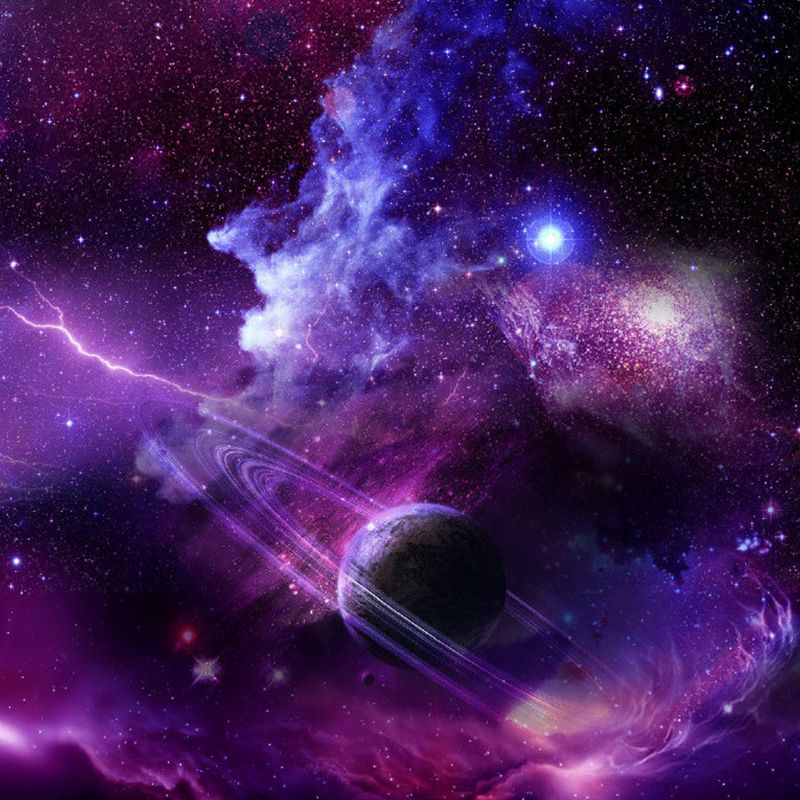 Photography Planet and Nebula Mural Full Size Wall Covering in Purple, Made to Measure