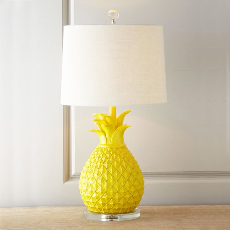 Resin Pineapple Night Lighting Cartoon 1 Bulbe Blanc White / Yellow Table Table avec tambour-tissu Obelle