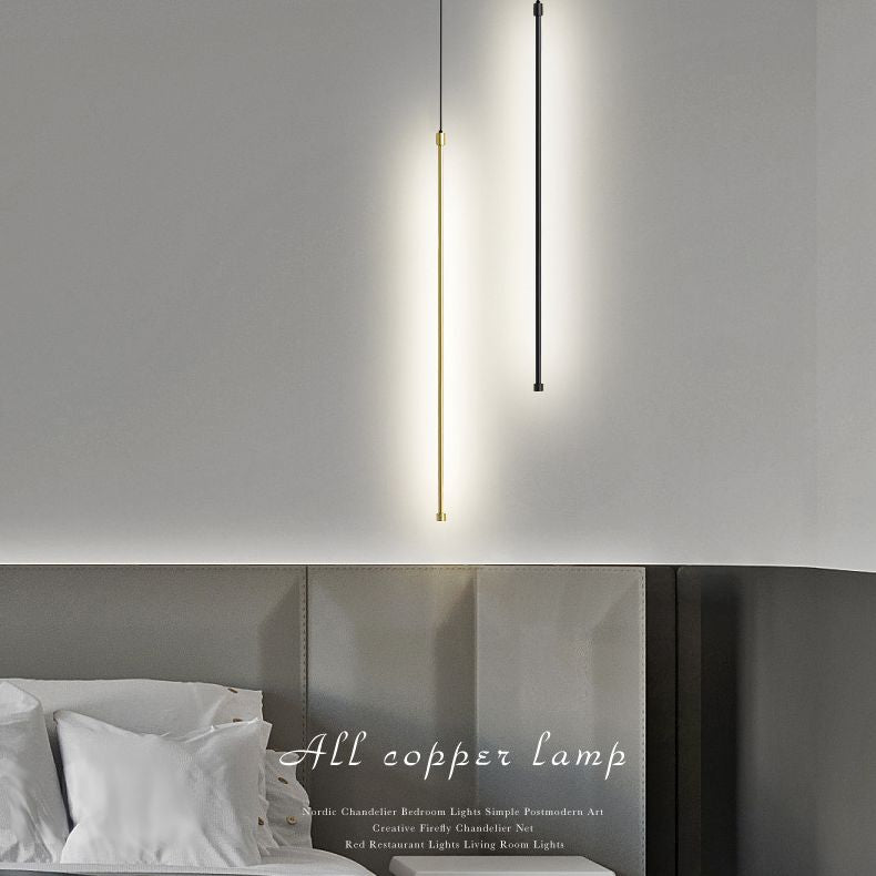 Modern Minimalist Style Linear Hanging Pendant Lights Copper Suspended Lighting Fixture