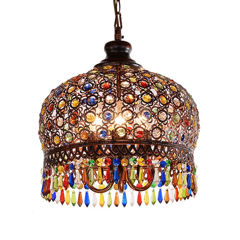White/Brass 3 Bulbs Chandelier Lamp Traditional Metal Dome Hanging Ceiling Light for Restaurant