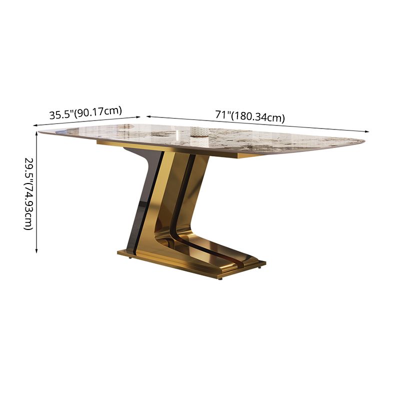 Dining Set of Modern Sintered Stone Table with Gold Metal Base Rectangle Dining Set for Restaurant