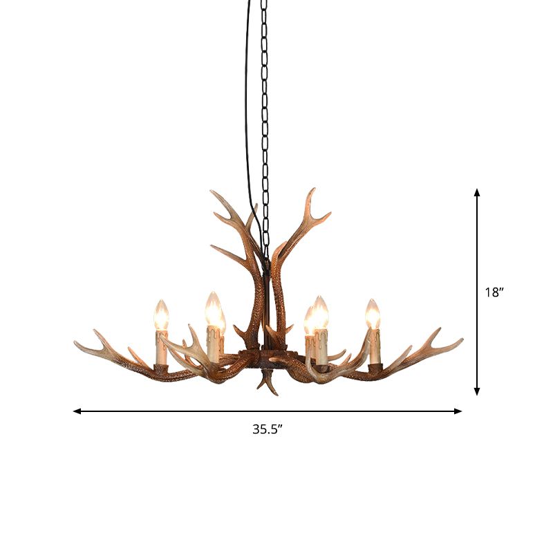 6/8 Lights Antler Ceiling Chandelier Rustic Khaki Resin Suspension Light for Restaurant
