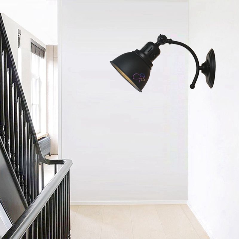 1 Bulb Dome Shade Sconce Lamp Industrial Black/Rust Metal Wall Mounted Light for Dining Room