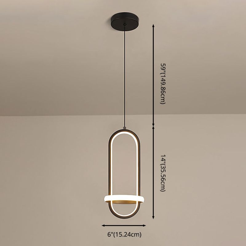 Black Geometrical Hanging Light Fixture Simple LED Metal Hanging Pendant Light for Bedroom