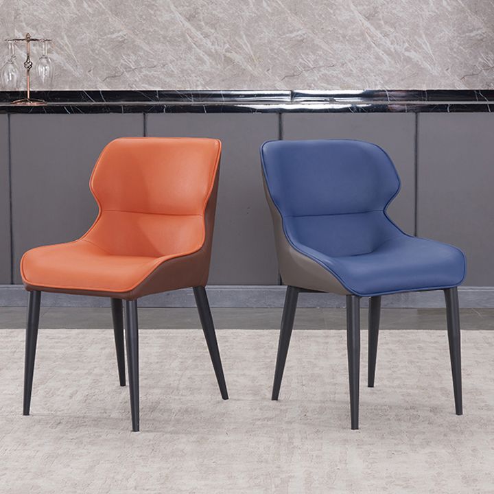 Silla de comedor moderna de piel sintética, sillón de metal para uso doméstico (juego de 2)