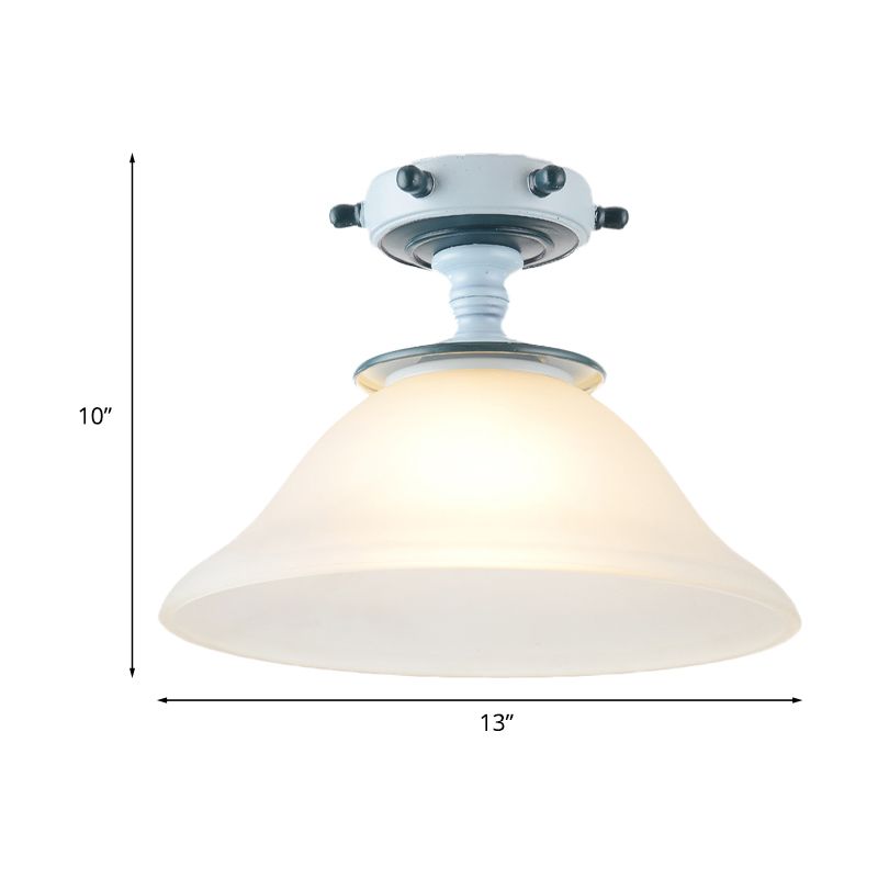 Bell Opal Glass Semi Flush Mediterranean 1-Bulb Blue Flush Mount Softeil Aipide per soggiorno