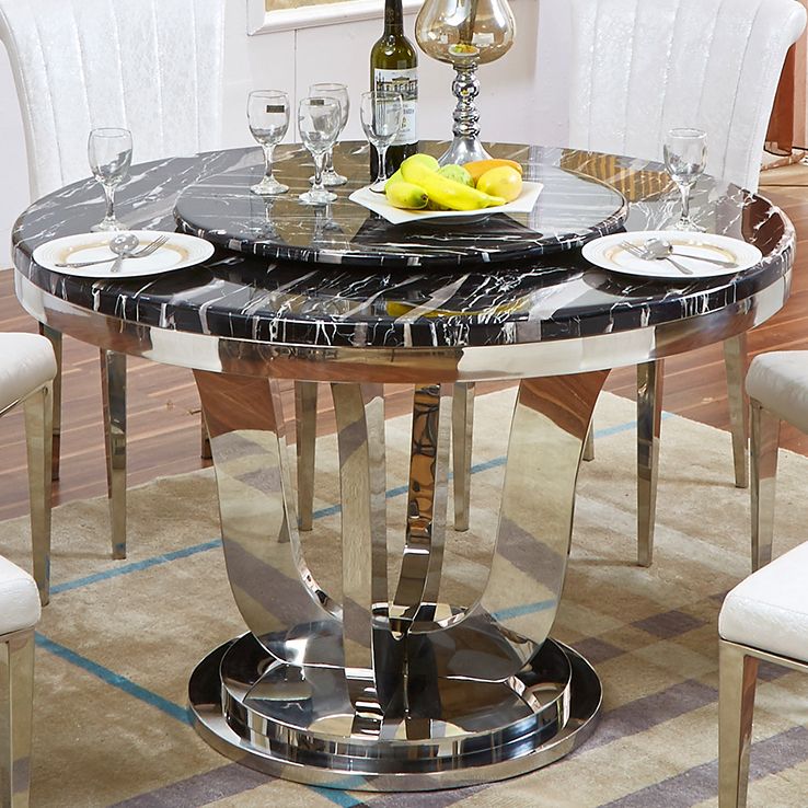 Marble Dining Table Luxury Style Single Pedestal Base Round Table for Dining Room