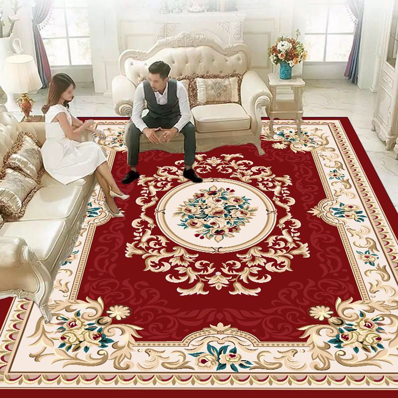 Vintage Washable Rug Classic Floral Design Rug Polyester Anti-Slip Carpet for Home Decor