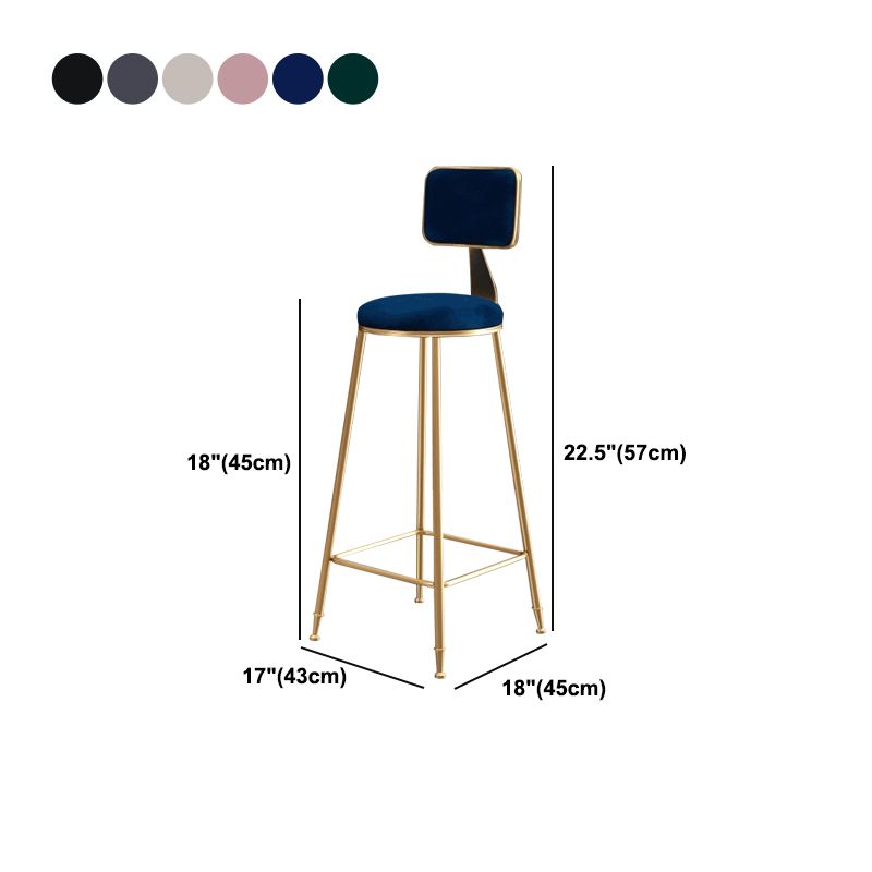 Glam Armless Backrest Counter Stool Steel Cashier Bar Stool with Flannel Cushion and Pedal