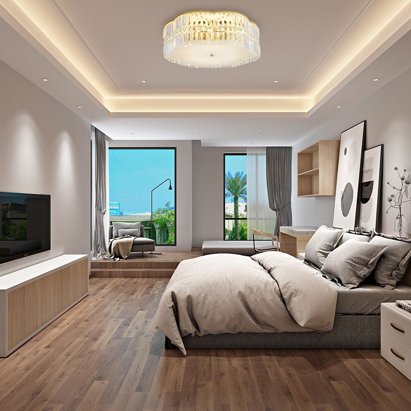 Golden Flower Flush Pendant Light Modern Clear Crystal 15"/19" W LED Flush Light with Acrylic Diffuser