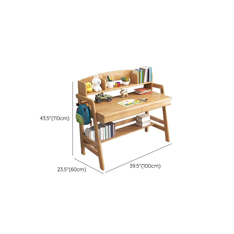 Natural Solid Wood Children's Desk with 2 Drawers Desk & Chair
