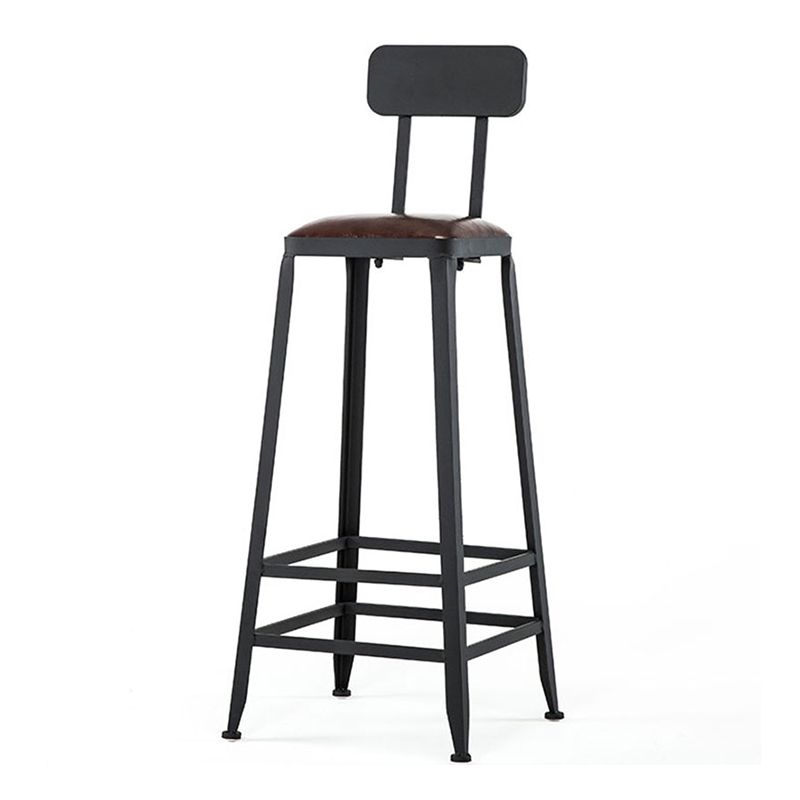 Industrial Armless Counter Stool Iron Bar Stool with Leather Cushion and Pedal for Cafe