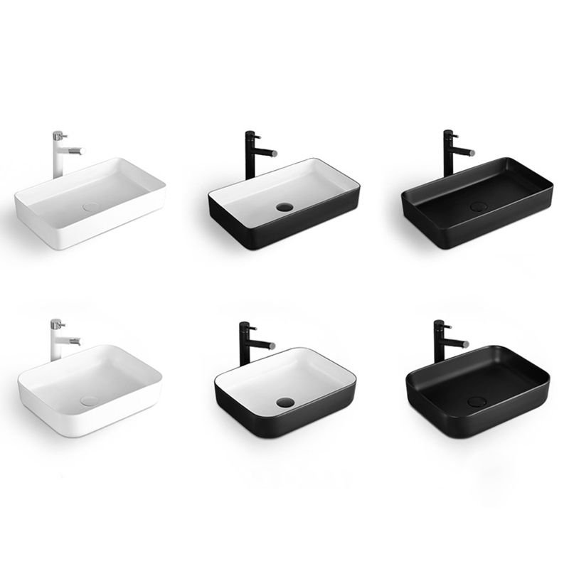 Modern Bathroom Sink Porcelain Rectangular with Pop-Up Drain and Faucet Wash Stand