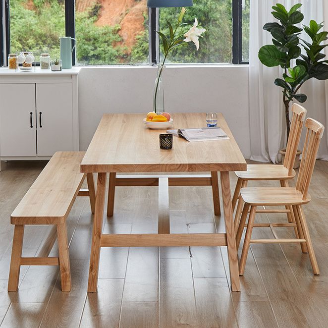 Moderne dennen vaste houten tafel rechthoek eettafel met houten schroefbasisbasis