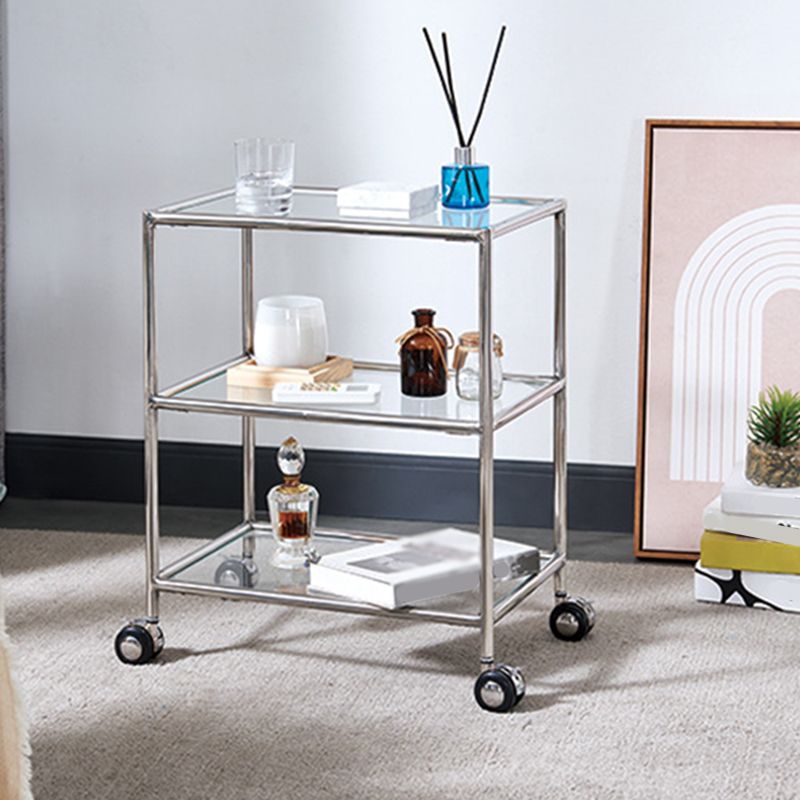 Rectangular Glass Shelf Included Side Table with Casters - 22"/23.6"/25.6" H