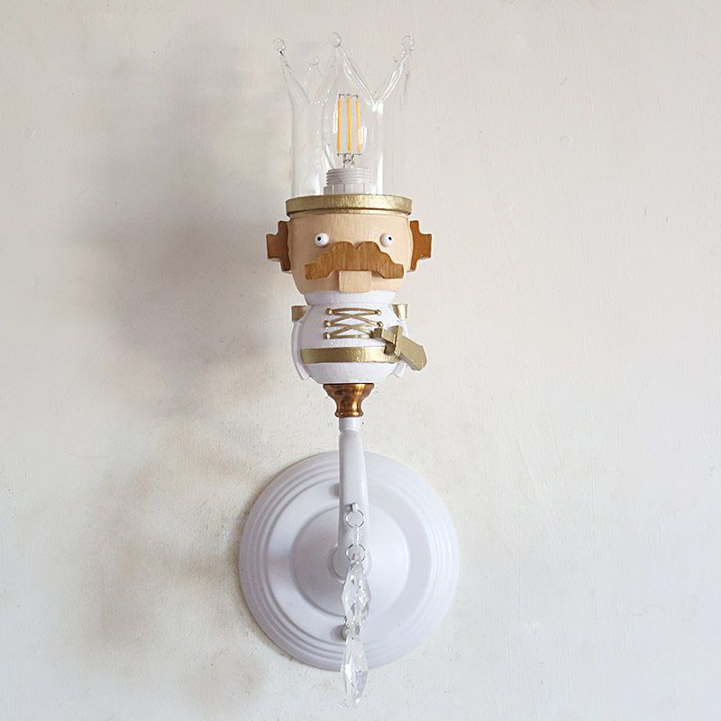 Single Light King Sconce Light with Clear Crystal Cartoon Resin Sconce Lamp in White for Stair Foyer