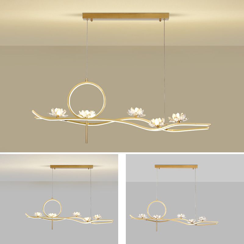 8 Light Linear Island Lighting Fixtures Contemporary Metal Island Pendants in Gold