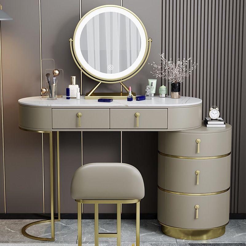 Stone Top Vanity Makeup Table with 5 Storage Drawers for Bedroom