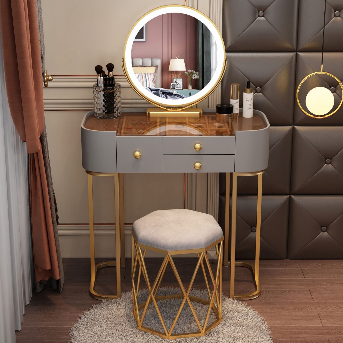 Glam Vanity Dressing Table Bedroom Makeup Vanity Desk with Drawer